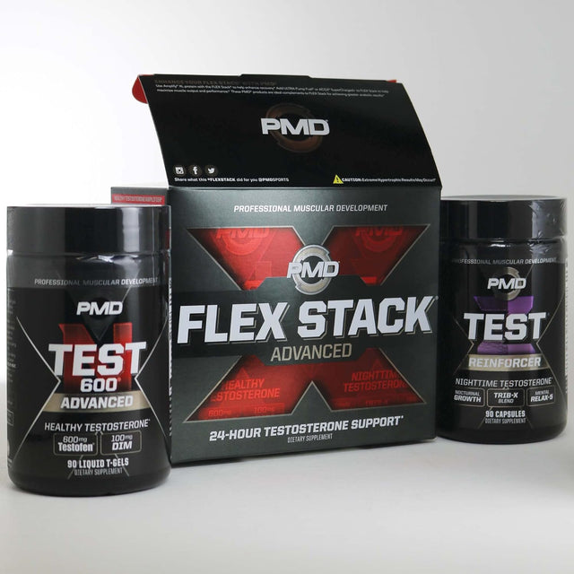 PMD Sports Flex Stack Advanced 24-Hour Testosterone Stack for Lean Muscle Growth, Strength, Recovery, Libido and Restful Sleep - N-Test 600 Advanced / 90 Liquid T-Gels, Z-Test 90 Capsules …