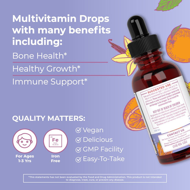 Maryruth'S USDA Organic Multivitamin Liquid Drops for Kids 1-3 | Iron-Free | Orange Vanilla Flavor | Vegan, Non-Gmo | 2 Fl Oz / 60 Ml