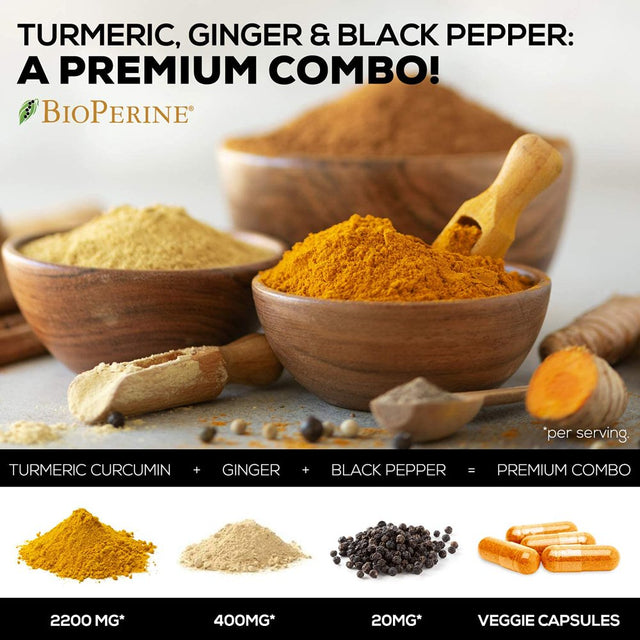 Turmeric Curcumin with Bioperine & Ginger 95% Standardized Curcuminoids 2600Mg - Black Pepper for Max Absorption, Herbal Joint Support, Nature'S Tumeric Extract Supplement Non-Gmo - 120 Capsules