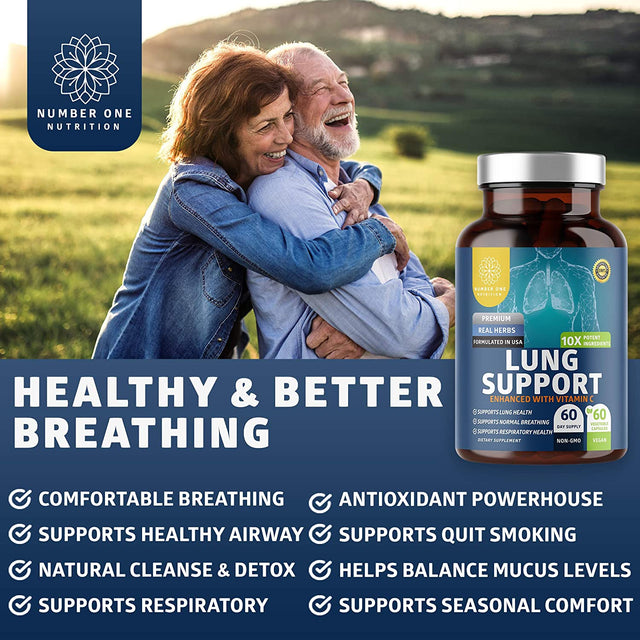 Number One Nutrition N1N Premium Lung Support Supplement [10 Potent Ingredients] Natural Lung Cleanse & Detox with Quercetin, Bromelain and Vitamin C to Help Support Respiratory Health, 60 Veg Caps