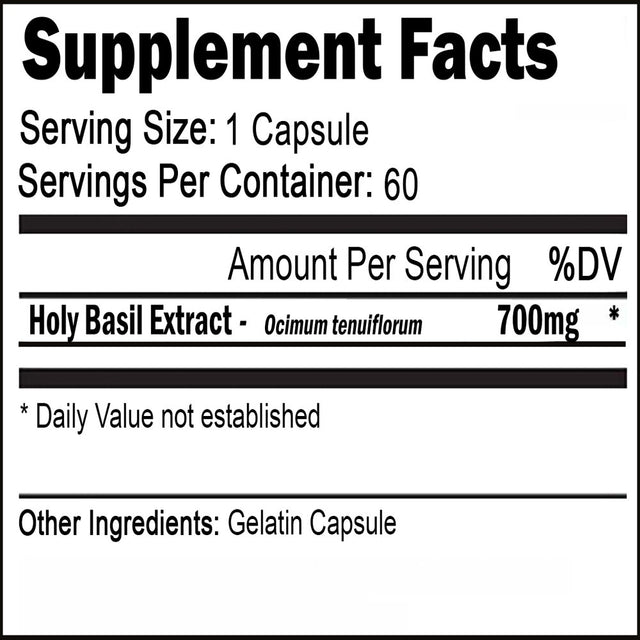 VH Nutrition Organic Holy Basil 700Mg Supplement - Immune Support, Improve Heart Health, Reduce Stress - 60 Capsules