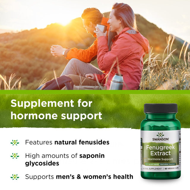 Swanson Testofen Fenugreek Extract - Ayurvedic Herbal Supplement Promoting Hormone Support for Men and Women - (60 Veggie Capsules, 300Mg Each)