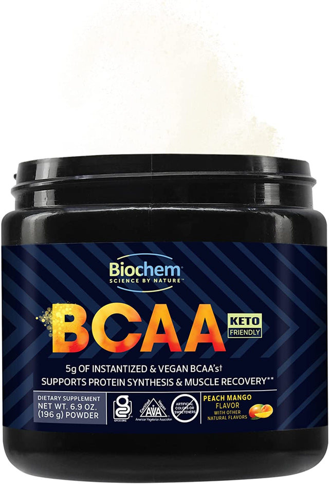 Biochem BCAA Powder Peach Mango 5G, 6.9Oz, Certified Vegan, Certified Gluten Free, Keto Friendly