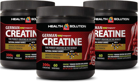 Bodybuilding Supplements Gainer - German CREATINE CREAPURE - Dietary Supplement - Creatine Powder Made in USA - 3 Cans 900 Grams (180 Servings)