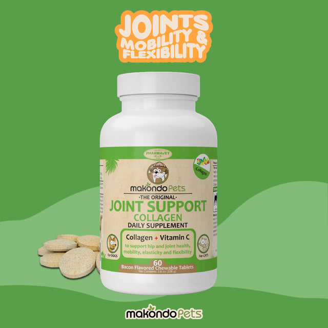 Joint Support Supplement for Dogs and Cats-Bacon Flavor Chewables with Collagen Concentrate and Vitamin C to Help Increase Joints Health, Mobility, Elasticity and Flexibility - 60 Flavored Tablets