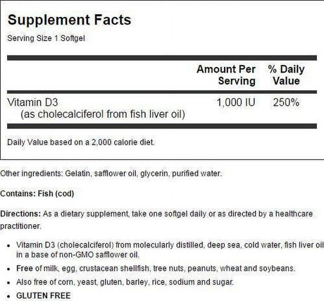 Bluebonnet Nutrition - Vitamin D3 1000 IU - 250 Softgels