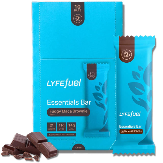 Meal Replacement Bar by Lyfefuel - Vegan Protein Bar Packed with Organic Superfoods, Fiber & 21 Essential Nutrients from 100% Plant Based Whole Foods (Fudgy Brownie - Box of 10) Gluten Free, Paleo