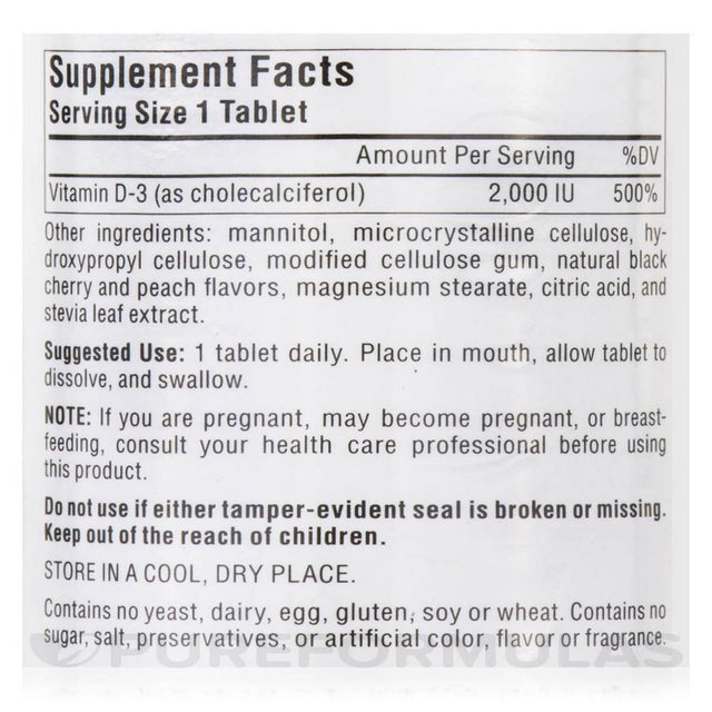 Source Naturals, Inc. Vitamin D-3 2000 IU Fast Melt 60 Sublingual Tablet