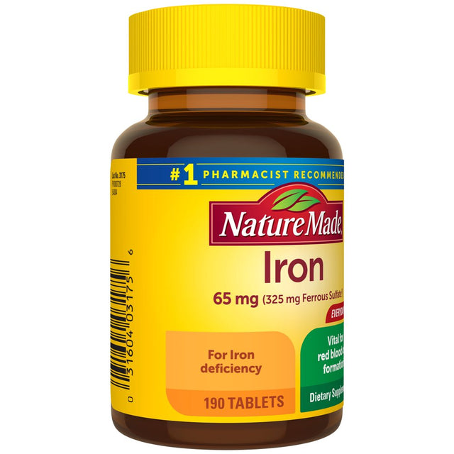 Nature Made Iron 65 Mg (325 Mg Ferrous Sulfate) Tablets, Dietary Supplement, 190 Count