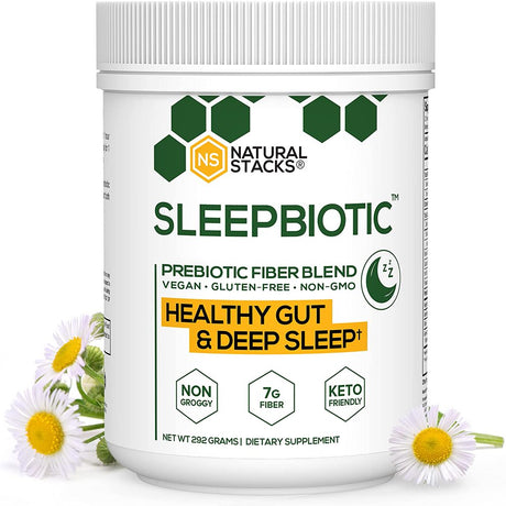 Natural Stacks Sleepbiotic Prebiotic Fiber Blend - Prebiotic Fiber Powder W/ German Chamomile & Green Banana Flour - Prebiotic Powder Fiber Supplement for Healthy Gut & Deep Sleep, 292G [20 Servings]