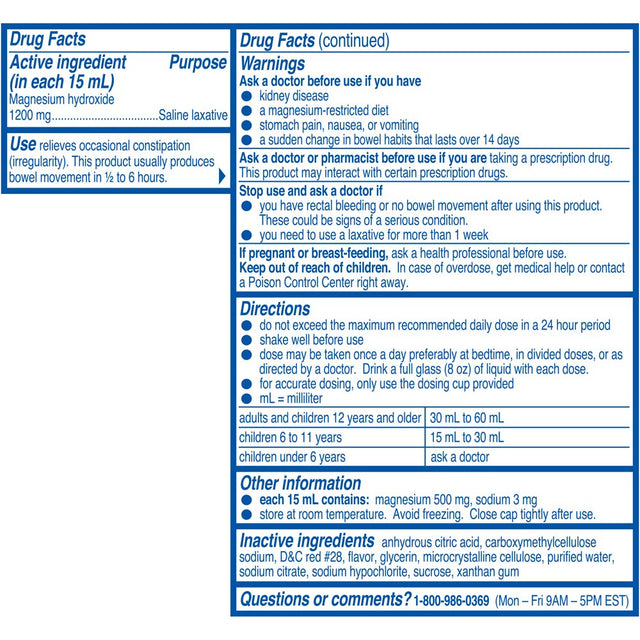 Phillips Milk of Magnesia Liquid Magnesium Laxative, Wild Cherry, 26 Oz