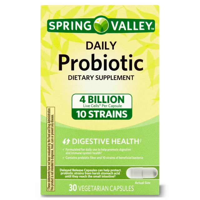 Spring Valley Daily Probiotic Supplement Delayed Release Capsules, Digestive Concerns, 30 Count