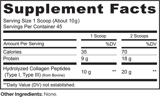 NATURELO Collagen Peptide Powder, Hydrolyzed Collagen Type I & III, Skin Hair & Joint Health - Unflavored, 16 Ounces | 45 Servings