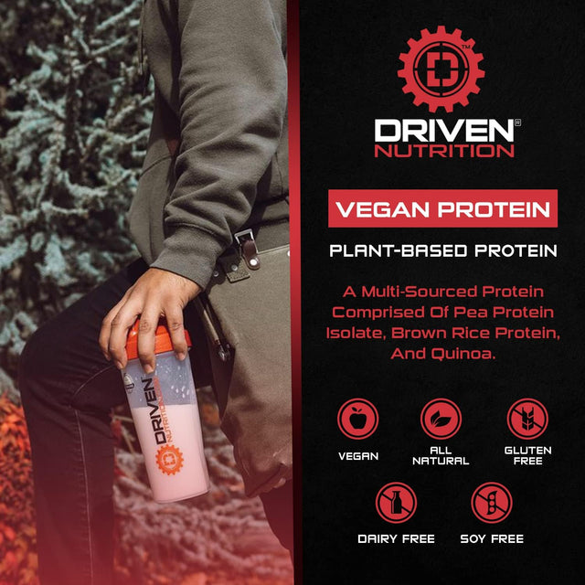 Driven Vegan Protein Powder (2 Lbs) - 100% Plant-Based, Essential Amino Acids + Antioxidant-Rich Superfoods - Clean, Non-Dairy, High-Fiber - Build Muscle & Burn Fat - Post-Workout Recovery- Vanilla