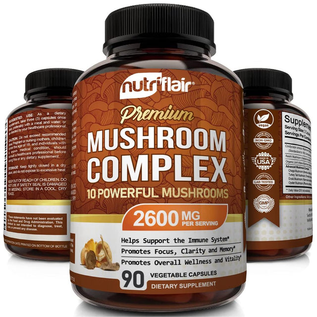 Nutriflair Mushroom Complex Supplement with Lion'S Mane Cordyceps 90 Vegetable Capsules