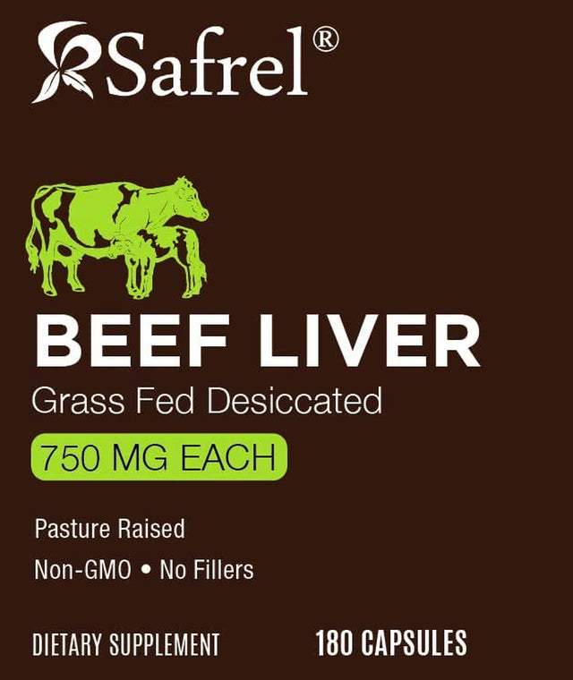 Safrel Grass Fed Desiccated Beef Liver Capsules – Pasture Raised – Undefatted 750Mg Each | No Fillers | Natural Iron, Vitamin A, B12 for Energy | Non-Gmo | Hormone & Pesticide Free | Gluten-Free