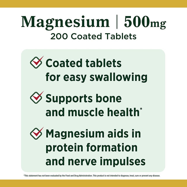 Nature'S Bounty Magnesium 500Mg Size, Coated Tablets 200 Ea (Pack of 6)