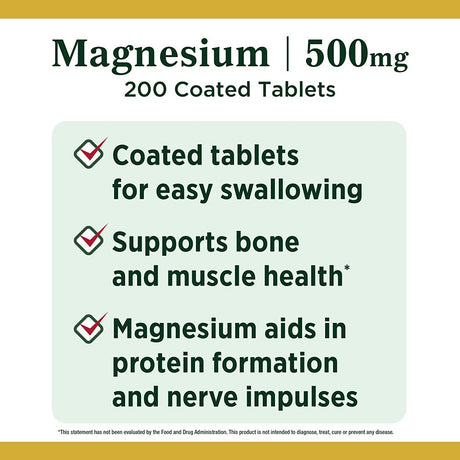 Nature'S Bounty Magnesium 500Mg Size, Coated Tablets 200 Ea (Pack of 2)