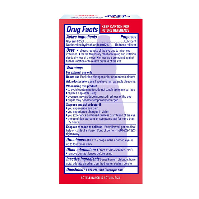 Clear Eyes Redness Eye Relief Lubricant Eye Drops, 0.5 Fl Oz, Pack of 3