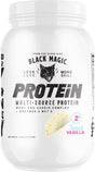 Black Magic Multi-Source Protein - Whey, Casein, Enzymes, & Mcts - Pre Post Workout - Keto, Low Sugar, Gluten Free - French Vanilla - 24G Protein - 2 LB