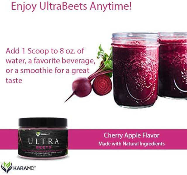 Karamd Ultrabeets | Doctor Formulated Beets Superfood Powder | Natural, Non-Gmo, Vegan Nitric Oxide Booster Supplement | Supports Heart Health, Circulation and Energy, 30 Servings