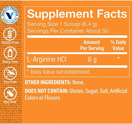 The Vitamin Shoppe L-Arginine Hcl Amino Acid Powder - Nitric Oxide Booster & Supports Cardiovascular Health - Unflavored (50 Servings)