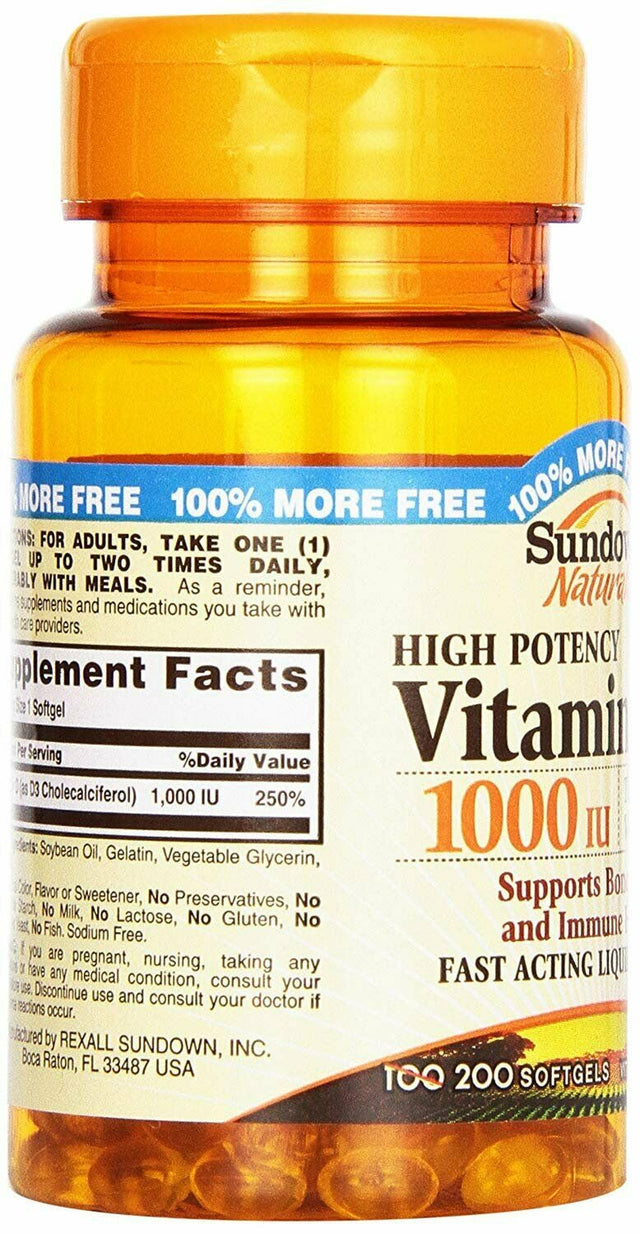 Sundown Naturals High Potency Fast Acting Liquid Vitamin D3, 200Ct, 2-Pack