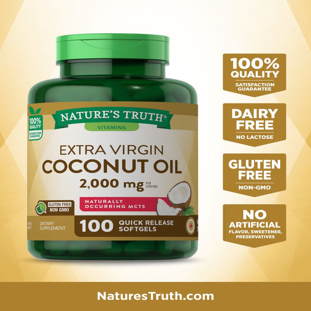 Coconut Oil Capsules 2000 Mg | 100 Softgels | Naturally Occuring Mcts | Non-Gmo & Gluten Free | by Nature'S Truth