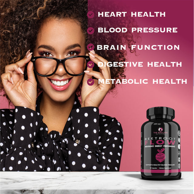 Organic Beet Root Capsules 1300Mg 60 Ct., Natural Nitric Oxide Booster, Beets Nitrate Supplement for Circulation, Heart Health, Energy, Blood Pressure, Athletic Performance Beetroot Flow