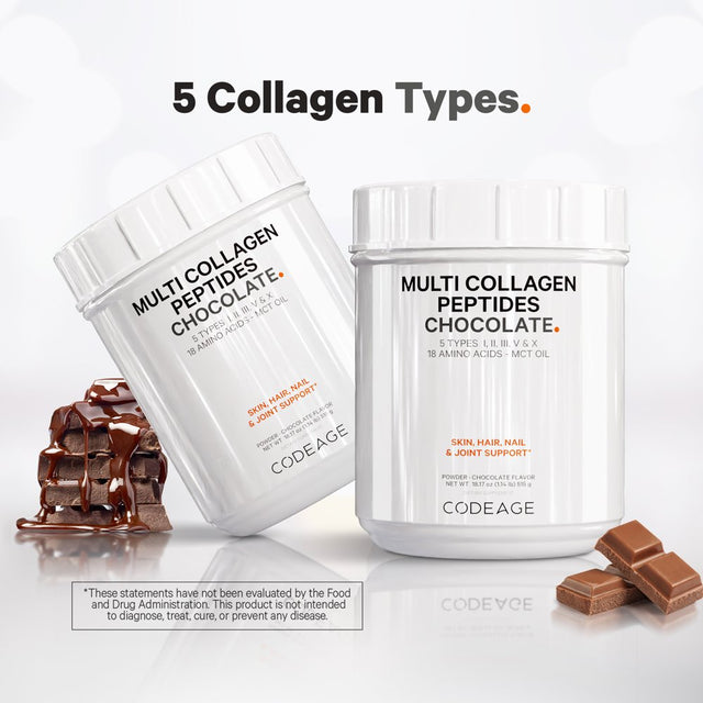 Codeage Multi Collagen Peptides Protein Powder, Chocolate Cocoa, MCT Oil, Amino Acids, Hydrolyzed, 18.16 Oz