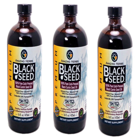 Amazing Herbs Cold-Pressed Black Cumin Seed Oil for Immunity 16Oz (Pack of 3)