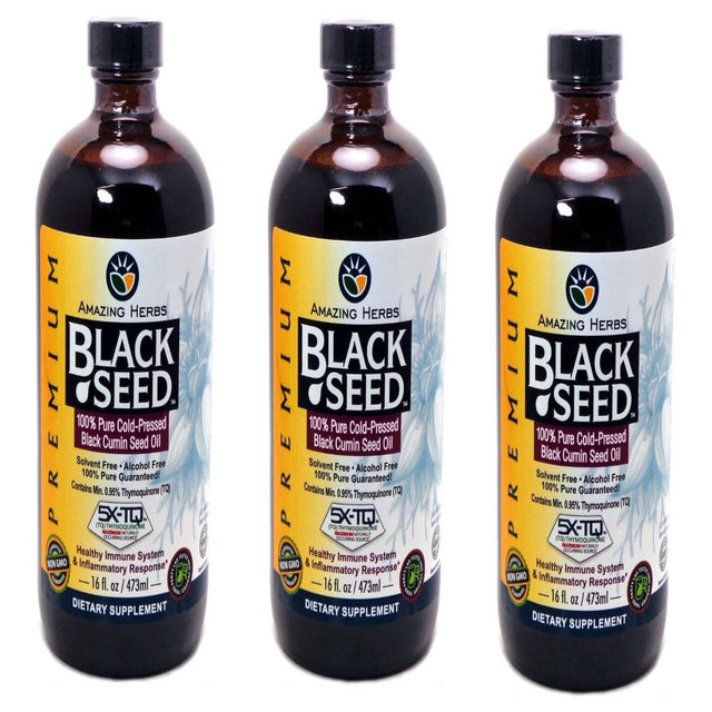 Amazing Herbs Cold-Pressed Black Cumin Seed Oil for Immunity 16Oz (Pack of 3)