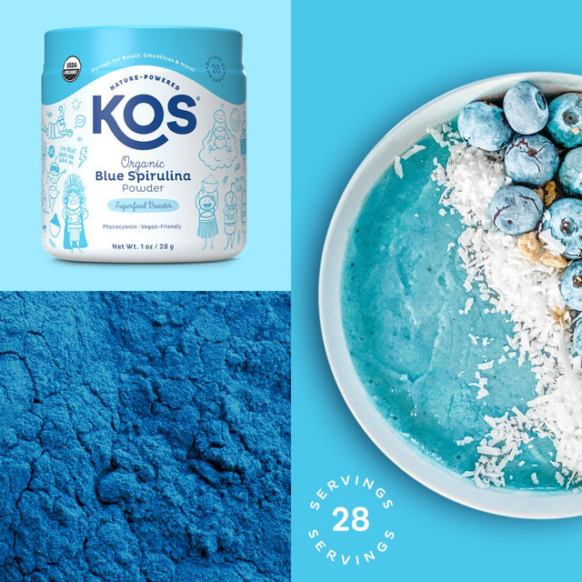 KOS Organic Blue Spirulina Powder - Vegan Superfood Booster, Gluten Free, Non GMO - 1 Oz, 28 Servings