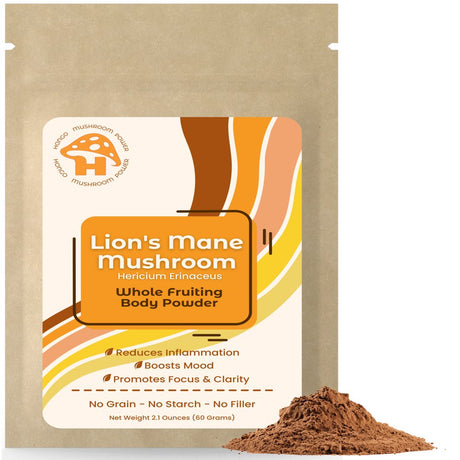 Hongo Mushroom Power - Premium Lion'S Mane Mushroom Powder - 100% Fruiting Body Lion'S Mane Mushroom Powder - Ultimate Nootropic & Superfood Powder for Memory, Focus, & Cognitive Wellness - 60 Grams