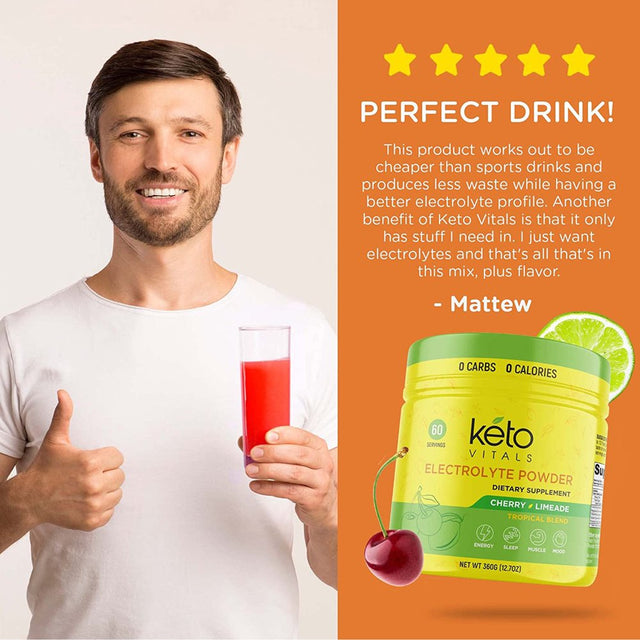 Keto Vitals Keto Electrolytes Powder for Hydration, Sleep, Energy, Muscle Function Cherry Limeade 10 Oz