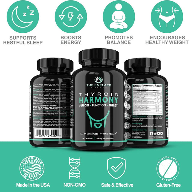 Thyroid Supplements with Iodine, 60 Ct. Vitamin B12, Ashwagandha & More, Thyroid Support Function for Women and Men, Balance Hormones for Energy, Metabolism, Focus, Stress