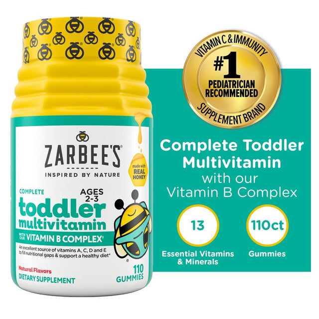 Zarbee'S Complete Toddler Multivitamin Gummies with Our Vitamin B Complexⱡ, Natural Flavor, 110Ct