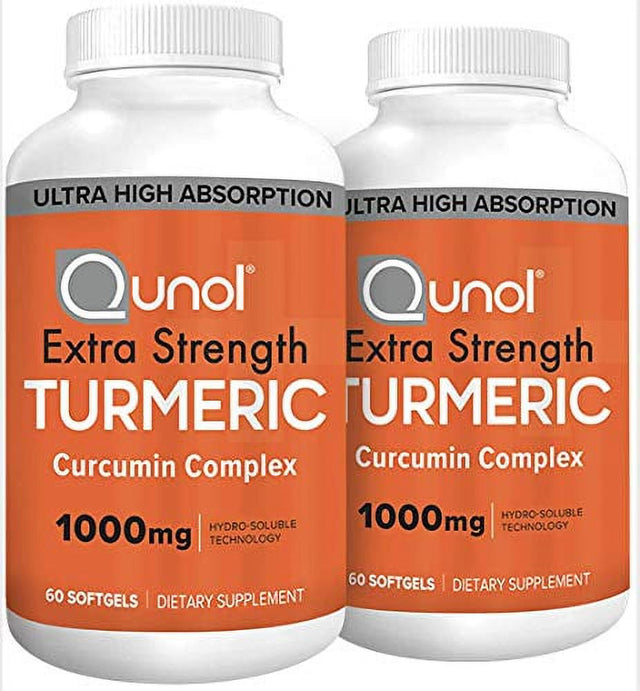 Turmeric Curcumin Softgels, Qunol with Ultra High Absorption 1000Mg, Joint Support, Dietary Supplement, Extra Strength, 60 Count Twin Pack