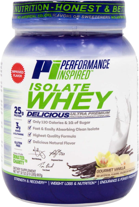 PERFORMANCE INSPIRED Nutrition - Isolate Whey Protein Powder - All Natural - 25G - Fast Absorbing & Clean - Added L-Glutamine - Contains Bcaas - Gluten Free -2 Lb - Gourmet Vanilla