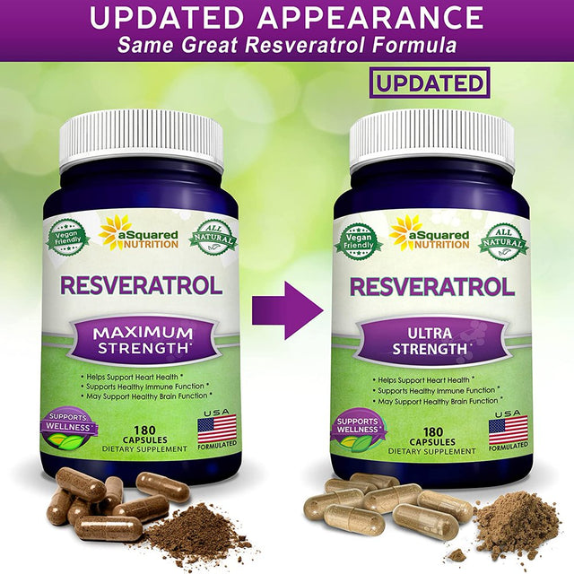 100% Natural Resveratrol - 1000Mg per Serving Max Strength (180 Capsules) Antioxidant Supplement, Trans-Resveratrol Pills for Heart Health & Pure Weight Loss, Trans Resveratrol for Anti-Aging