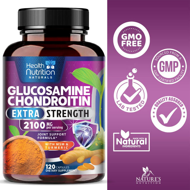 Glucosamine Chondroitin MSM Turmeric Boswellia - Joint Support Supplement for Joint Health and Joint Function Support - Glucosamine Sulfate Mobility Formula - Gluten Free and Non-Gmo - 120 Capsules