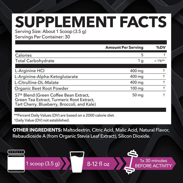 Havasu Nutrition L-Arginine Powder | Nitric Oxide L-Arginine Pre-Workout Powder, Mixed Berry, 30 Servings