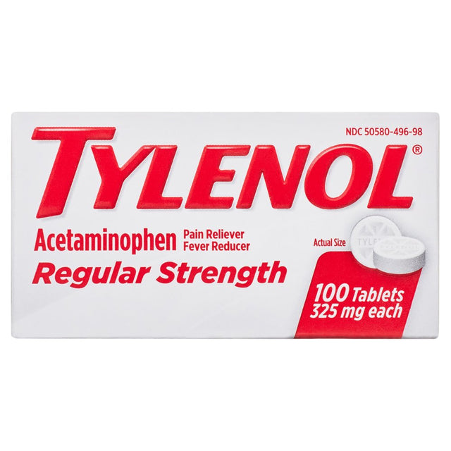 Tylenol Regular Strength Tablets with 325 Mg Acetaminophen, 100Ct