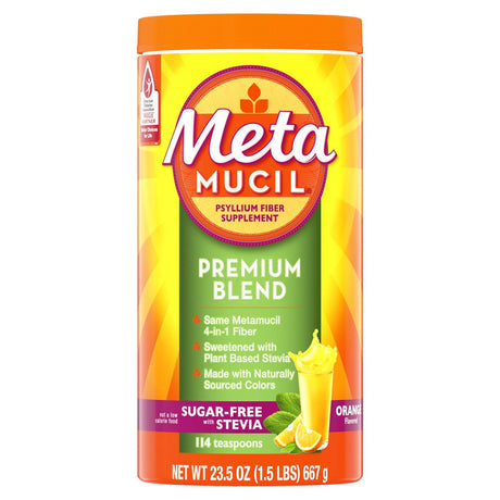 Metamucil Premium Blend Daily Fiber Supplement, Psyllium Husk Fiber Powder, with Stevia, 114 Ct