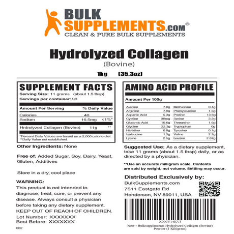 Bulksupplements.Com Hydrolyzed Collagen (Bovine) Powder - Collagen Peptides Powder - Keto Collagen Powder (1 Kilogram - 2.2 Lbs)