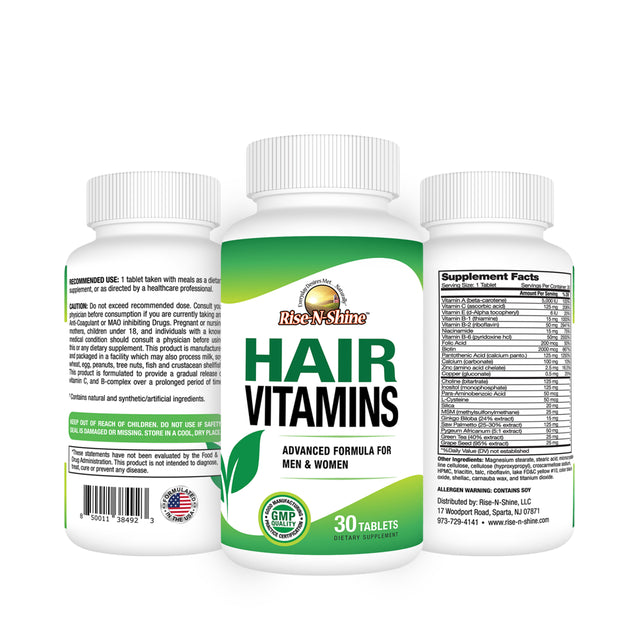 Rise-N-Shine Hair Vitamins, Formula with Biotin, Saw Palmetto, and More, Hair Supplement, 30 Tablets