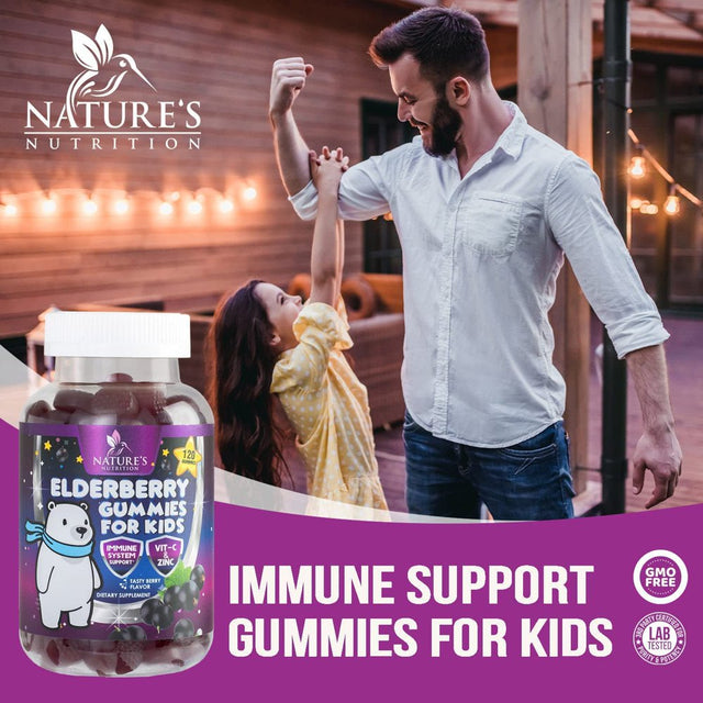 Elderberry Gummies for Kids with Vitamin C, Zinc & Sambucus Black Elderberry Extract - Daily Childrens Immune Support Vitamins Gummy Supplement, Non-Gmo, Vegan, Natural Berry Flavor - 120 Gummies