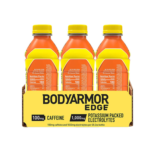 BODYARMOR EDGE Sports Drink with Caffeine, Orange Frenzy, Potassium-Packed Electrolytes, Caffeine Boost, Natural Flavors with Vitamins, Perfect for Athletes 20.2 Fl Oz (Pack of 12)