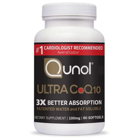 Qunol Ultra 100Mg Coq10, 3X Better Absorption, Patented Water and Fat Soluble Natural Supplement Form of Coenzyme Q10, Antioxidant for Heart Health, 60 Count Softgels