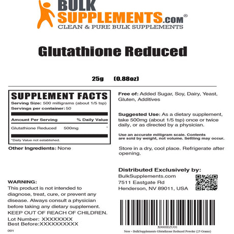 Bulksupplements.Com Glutathione Powder (25G - 50 Servings)